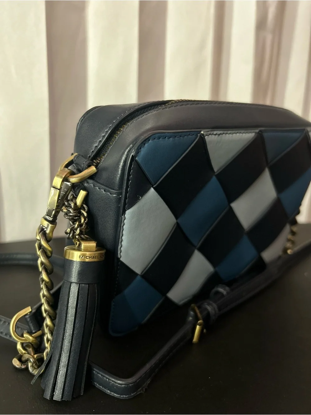 Limited edition Michael Kors Navy and Light Blue Patchwork Studded Crossbody